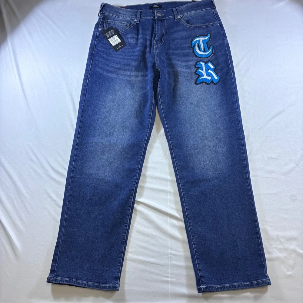 True Religion Bobby Relaxed Baggy Jean Medium Blaze Wash TR Applique Mens 34 NEW
